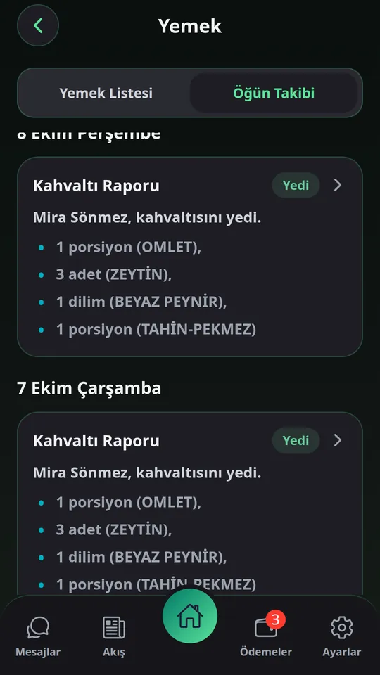 Menü ve öğün net olsun